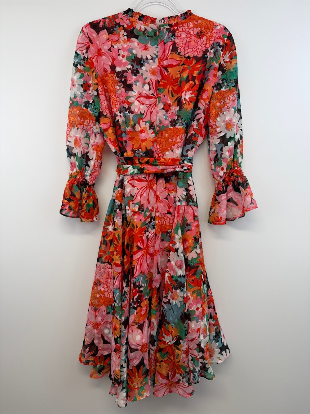 Tahari Arthur S. Levine Pink Multi Floral Faux Wrap Midi Dress Size 12 - Picture 8 of 10